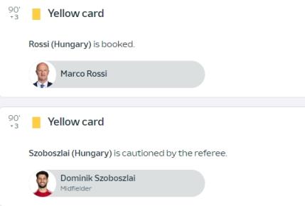 欧足联官网：匈牙利主帅罗西、队长索博斯洛伊最后时刻均染黄
