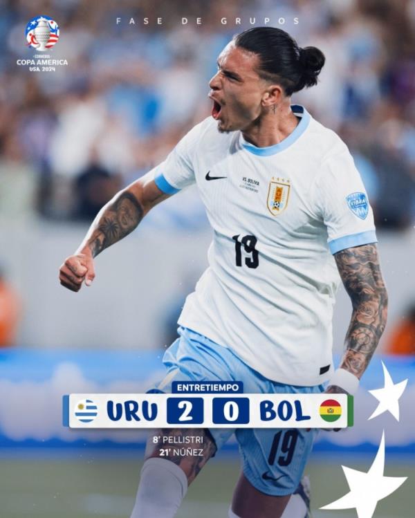 半场-佩利斯特里建功努涅斯连场破门 乌拉圭2-0玻利维亚