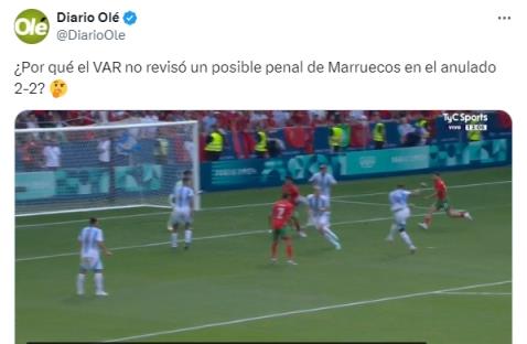 奥莱报：绝平因越位被取消，但VAR却没检查摩洛哥球员手球